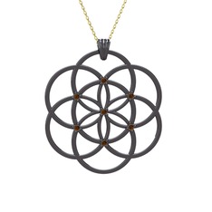 Taşlı Yaşam Tohumu Kolye - Dumanlı kuvars 925 ayar siyah rodyum kaplama gümüş kolye (40 cm altın rolo zincir) #15cf2j2