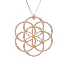 Taşlı Yaşam Tohumu Kolye - Sitrin 18 ayar rose altın kolye (40 cm beyaz altın rolo zincir) #162fi7r