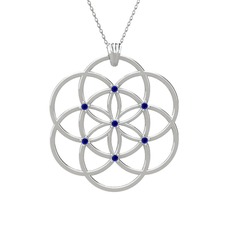 Lab safir 925 ayar gümüş kolye (40 cm beyaz altın rolo zincir)
