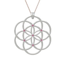 Taşlı Yaşam Tohumu Kolye - Pembe kuvars 8 ayar beyaz altın kolye (40 cm rose altın rolo zincir) #19b7hek
