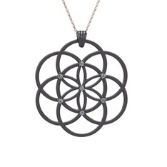 Taşlı Yaşam Tohumu Kolye - Swarovski 925 ayar siyah rodyum kaplama gümüş kolye (40 cm gümüş rolo zincir) #19rxbfq