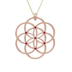 Taşlı Yaşam Tohumu Kolye - Rodolit garnet 8 ayar rose altın kolye (40 cm altın rolo zincir) #1bchhso