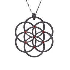 Taşlı Yaşam Tohumu Kolye - Garnet 925 ayar siyah rodyum kaplama gümüş kolye (40 cm gümüş rolo zincir) #1bynsdz