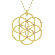 Taşlı Yaşam Tohumu Kolye - Pembe kuvars 14 ayar altın kolye (40 cm altın rolo zincir) #1cmt6ww