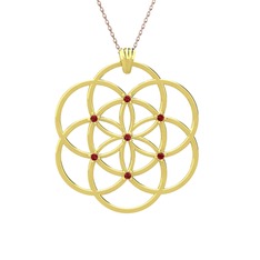 Taşlı Yaşam Tohumu Kolye - Garnet 18 ayar altın kolye (40 cm rose altın rolo zincir) #1daoqmi