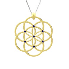 Lab safir 14 ayar altın kolye (40 cm gümüş rolo zincir)