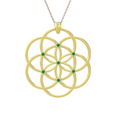 Taşlı Yaşam Tohumu Kolye - Kök zümrüt 18 ayar altın kolye (40 cm rose altın rolo zincir) #1ezdh8c