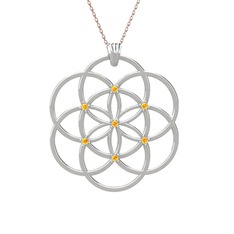 Taşlı Yaşam Tohumu Kolye - Sitrin 14 ayar beyaz altın kolye (40 cm rose altın rolo zincir) #1ga1mat