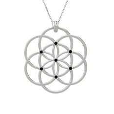 Taşlı Yaşam Tohumu Kolye - Siyah zirkon 8 ayar beyaz altın kolye (40 cm beyaz altın rolo zincir) #1h1ity8