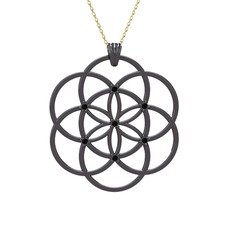 Taşlı Yaşam Tohumu Kolye - Siyah zirkon 925 ayar siyah rodyum kaplama gümüş kolye (40 cm gümüş rolo zincir) #1hmdxtr