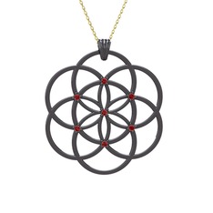 Taşlı Yaşam Tohumu Kolye - Garnet 925 ayar siyah rodyum kaplama gümüş kolye (40 cm altın rolo zincir) #1kqq5h8