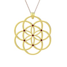 Taşlı Yaşam Tohumu Kolye - Kök yakut 14 ayar altın kolye (40 cm rose altın rolo zincir) #1lb5du4