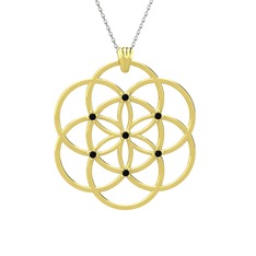 Taşlı Yaşam Tohumu Kolye - Siyah zirkon 925 ayar altın kaplama gümüş kolye (40 cm beyaz altın rolo zincir) #1nfbgjj