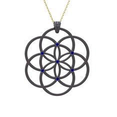 Lab safir 925 ayar siyah rodyum kaplama gümüş kolye (40 cm altın rolo zincir)
