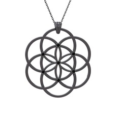 Taşlı Yaşam Tohumu Kolye - Siyah zirkon 925 ayar siyah rodyum kaplama gümüş kolye (40 cm gümüş rolo zincir) #1p037q9