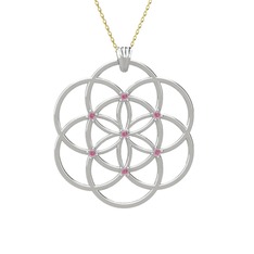 Taşlı Yaşam Tohumu Kolye - Pembe kuvars 18 ayar beyaz altın kolye (40 cm altın rolo zincir) #1qkc9ci