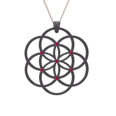 Taşlı Yaşam Tohumu Kolye - Rodolit garnet 925 ayar siyah rodyum kaplama gümüş kolye (40 cm gümüş rolo zincir) #1r10t00