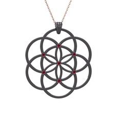 Taşlı Yaşam Tohumu Kolye - Kök yakut 925 ayar siyah rodyum kaplama gümüş kolye (40 cm rose altın rolo zincir) #1s74an8