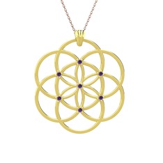 Taşlı Yaşam Tohumu Kolye - Ametist 8 ayar altın kolye (40 cm rose altın rolo zincir) #1sz542n