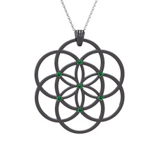 Taşlı Yaşam Tohumu Kolye - Yeşil kuvars 925 ayar siyah rodyum kaplama gümüş kolye (40 cm beyaz altın rolo zincir) #1t5h5zc