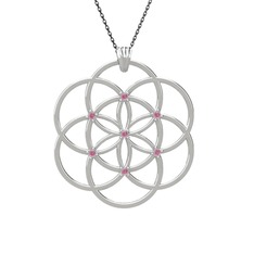 Pembe kuvars 14 ayar beyaz altın kolye (40 cm gümüş rolo zincir)