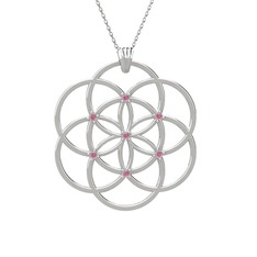 Taşlı Yaşam Tohumu Kolye - Pembe kuvars 925 ayar gümüş kolye (40 cm beyaz altın rolo zincir) #1tn525o