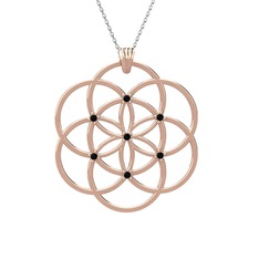 Taşlı Yaşam Tohumu Kolye - Siyah zirkon 14 ayar rose altın kolye (40 cm beyaz altın rolo zincir) #1u1magn