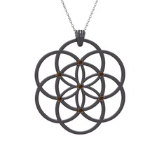 Dumanlı kuvars 925 ayar siyah rodyum kaplama gümüş kolye (40 cm beyaz altın rolo zincir)