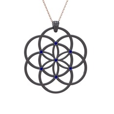 Lab safir 925 ayar siyah rodyum kaplama gümüş kolye (40 cm rose altın rolo zincir)