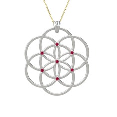 Taşlı Yaşam Tohumu Kolye - Rodolit garnet 8 ayar beyaz altın kolye (40 cm gümüş rolo zincir) #1xcezpv
