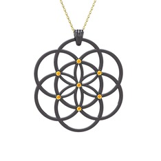 Sitrin 925 ayar siyah rodyum kaplama gümüş kolye (40 cm altın rolo zincir)