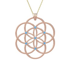 Taşlı Yaşam Tohumu Kolye - Akuamarin 8 ayar rose altın kolye (40 cm gümüş rolo zincir) #208sms