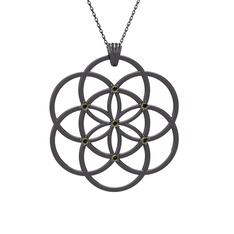 Taşlı Yaşam Tohumu Kolye - Peridot 925 ayar siyah rodyum kaplama gümüş kolye (40 cm gümüş rolo zincir) #2j5t80
