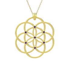 Taşlı Yaşam Tohumu Kolye - Ametist 14 ayar altın kolye (40 cm gümüş rolo zincir) #2t649d