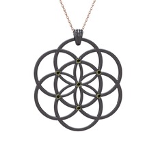 Taşlı Yaşam Tohumu Kolye - Peridot 925 ayar siyah rodyum kaplama gümüş kolye (40 cm rose altın rolo zincir) #4lbay3