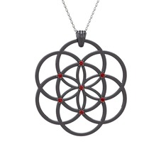Taşlı Yaşam Tohumu Kolye - Garnet 925 ayar siyah rodyum kaplama gümüş kolye (40 cm beyaz altın rolo zincir) #4qo0c9