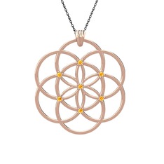 Taşlı Yaşam Tohumu Kolye - Sitrin 925 ayar rose altın kaplama gümüş kolye (40 cm gümüş rolo zincir) #74fff8