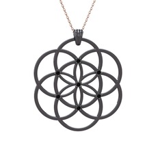 Taşlı Yaşam Tohumu Kolye - Siyah zirkon 925 ayar siyah rodyum kaplama gümüş kolye (40 cm rose altın rolo zincir) #7lizxz