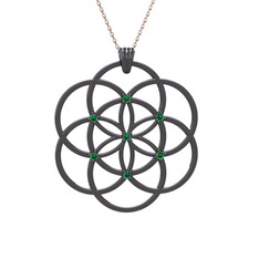 Taşlı Yaşam Tohumu Kolye - Yeşil kuvars 925 ayar siyah rodyum kaplama gümüş kolye (40 cm rose altın rolo zincir) #7sb1bi