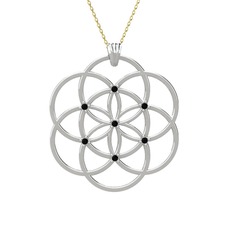 Taşlı Yaşam Tohumu Kolye - Siyah zirkon 18 ayar beyaz altın kolye (40 cm altın rolo zincir) #7wubwb