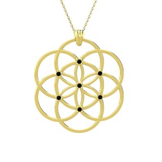 Taşlı Yaşam Tohumu Kolye - Siyah zirkon 18 ayar altın kolye (40 cm gümüş rolo zincir) #7xavkk