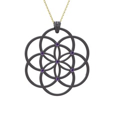 Taşlı Yaşam Tohumu Kolye - Ametist 925 ayar siyah rodyum kaplama gümüş kolye (40 cm altın rolo zincir) #8ws98w