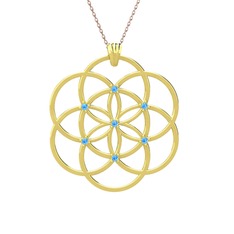 Taşlı Yaşam Tohumu Kolye - Akuamarin 14 ayar altın kolye (40 cm gümüş rolo zincir) #9qyj3a