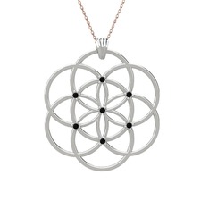 Taşlı Yaşam Tohumu Kolye - Siyah zirkon 18 ayar beyaz altın kolye (40 cm rose altın rolo zincir) #as4ntp