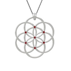 Taşlı Yaşam Tohumu Kolye - Garnet 18 ayar beyaz altın kolye (40 cm gümüş rolo zincir) #be0yno