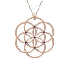 Taşlı Yaşam Tohumu Kolye - Ametist 18 ayar rose altın kolye (40 cm rose altın rolo zincir) #byehku