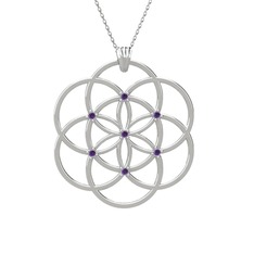 Taşlı Yaşam Tohumu Kolye - Ametist 14 ayar beyaz altın kolye (40 cm beyaz altın rolo zincir) #catjl2