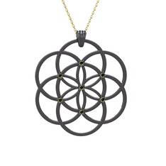 Taşlı Yaşam Tohumu Kolye - Peridot 925 ayar siyah rodyum kaplama gümüş kolye (40 cm altın rolo zincir) #gw0pxw