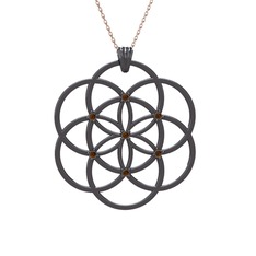 Taşlı Yaşam Tohumu Kolye - Dumanlı kuvars 925 ayar siyah rodyum kaplama gümüş kolye (40 cm gümüş rolo zincir) #h6tqqk