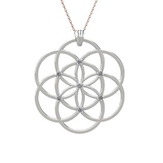 Taşlı Yaşam Tohumu Kolye - Beyaz zirkon 14 ayar beyaz altın kolye (40 cm rose altın rolo zincir) #iace6s
